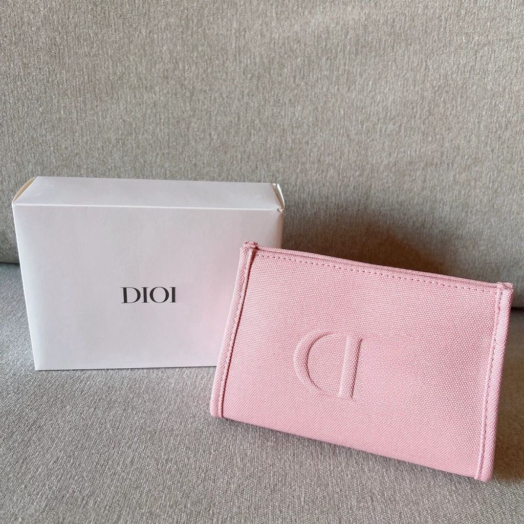 กระเป๋าเครื่องสําอาง กระเป๋าคลัทช์ ผ้าฝ้าย และผ้าลินิน สีชมพู พร้อมกล่องของขวัญ