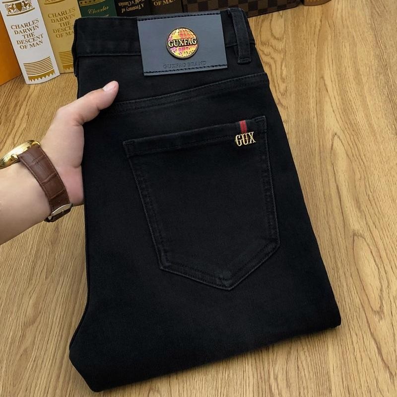 สถานียุโรปฤดูใบไม้ร่วงฤดูหนาวกางเกงยีนส์สีดําผู้ชายปัก High-End Street สวมใส่หรูหรา Casual All-Match Sli