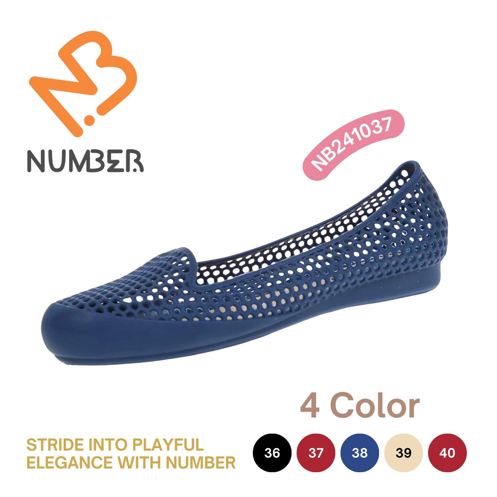 รองเท้าคัชชูยาง แต่งลายฉลุรังผึ้ง ทรงเท้าเรียวสวย 4 สี ไซส์ 36-40