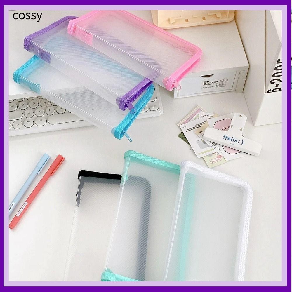 Cossy กระเป๋าซิป PP แนวทแยง, กระเป๋าเก็บ Mini A6, เรียบง่ายพร้อมซิปแฟ้มโปร่งใสการเรียงลําดับกระเป๋านักเรียนรวบรวม