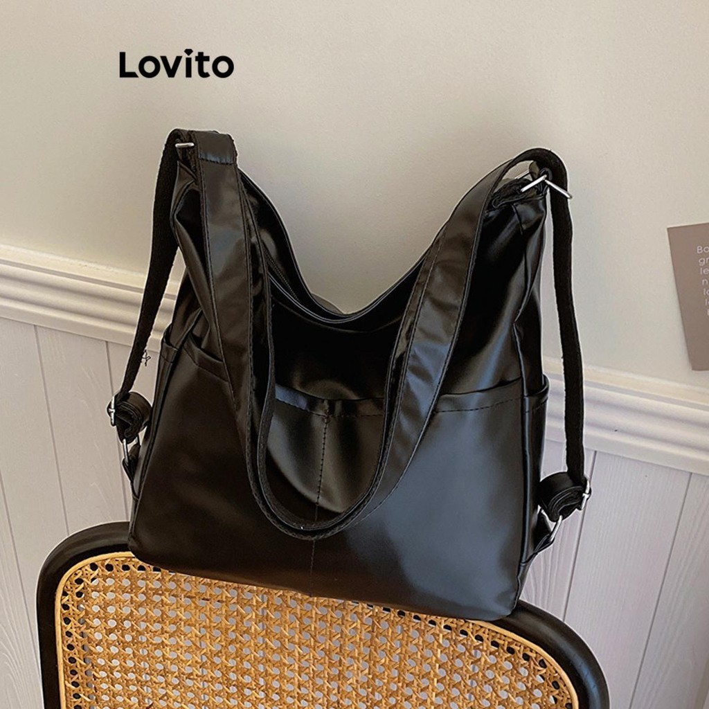 Lovito กระเป๋าเป้สะพายหลังวินเทจ ปิดกั้นธรรมดาแบบสบาย ๆ สำหรับผู้หญิง LFA47363