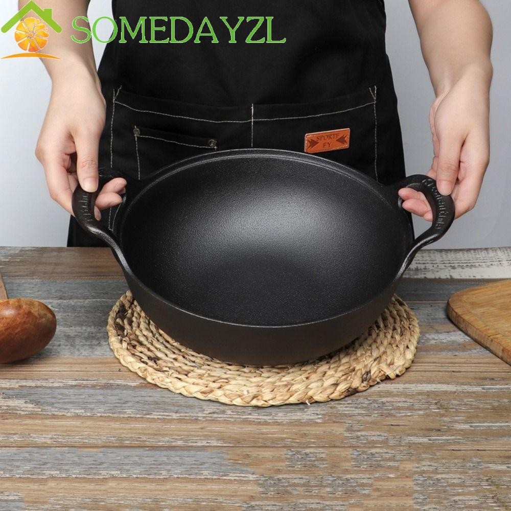 Somedayzl หม้อสตูว์, ไม่ติดพร้อมฝาไม้หม้อเหล็กหล่อ, ครัวเรือนสไตล์ญี่ปุ่น Binaural Handle ไม่มีเคลือบหม้อซุป Ramen