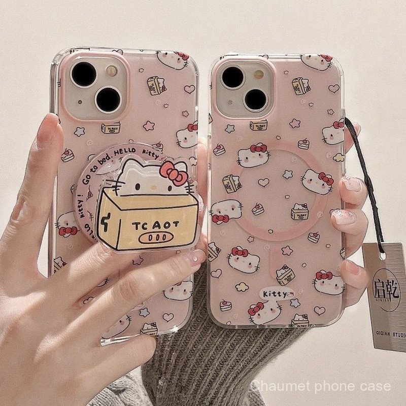 แมวสีชมพูพร้อมขาตั้งแม่เหล็ก รองรับเคสโทรศัพท์แม่เหล็ก iPhone 15 Pro Max 13/กันกระแทก 14 Plus/รูใหญ่ 12/11 เคสนุ่ม 8P น่ารัก XS R5TA - รูปที่ 2