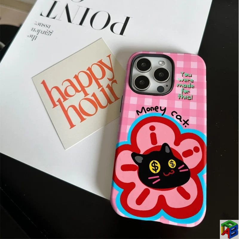 Money-Attracting Cat Apple 16 /17Pro Max เคสโทรศัพท์ iPhone 15 Pro Max 14 L Plus Film 13 Two-in-One 12 Full Coverage 11