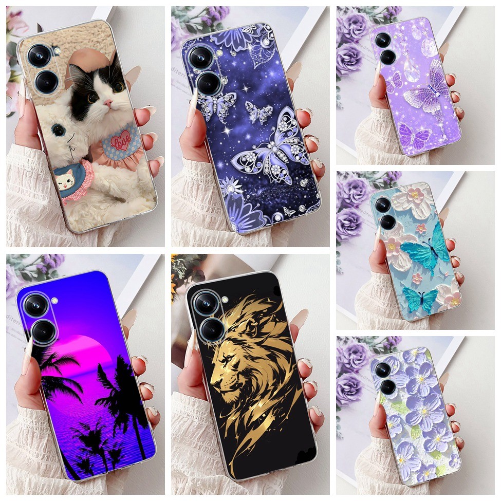 สําหรับrealme 10 Pro RMX3663 RMX3660 RMX3661 ฝาหลังสําหรับRealme 10 Pro 5Gกรณีแฟชั่นผีเสื้อดอกไม้แมวน่ารักเย็นตลกเคสโทรศัพท์