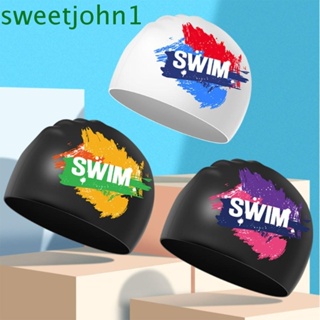 Sweetjohn หมวกว่ายน้ํา ซิลิโคน ยืดหยุ่น กันน้ํา ใส่สบาย พิมพ์ลายตัวอักษร