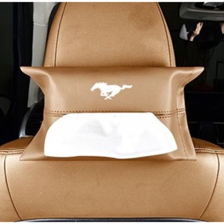 MUSTANG LOGO tissue box car seat rear hanging paper bag handrail box strap leather storage bag