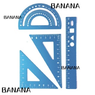 Banana1 ชุดเครื่องเขียน ไม้บรรทัดสามเหลี่ยม ไม้บรรทัดโลหะ สีฟ้า สําหรับสํานักงาน คณิตศาสตร์ สี่ชิ้น