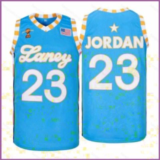 เสื้อกีฬาบาสเก็ตบอล ขนาดใหญ่ ลายทีม Ani No.23 Jordan Laney สีฟ้า สไตล์เรโทร สําหรับผู้ชาย และผู้หญิง