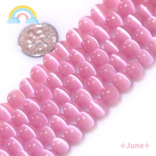 June ลูกปัดหินอัญมณี รูปตาแมว สีชมพู 8 มม. 96 ชิ้น