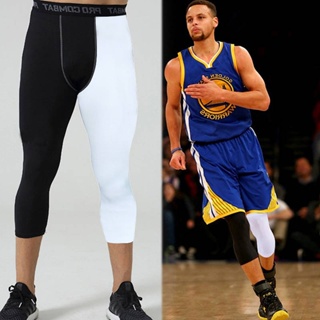 Basketball Cropped Tights Mens Sports Fitness Leggings Black and White Running Training Womens Compression High Elasticity Quick-Drying aqPm