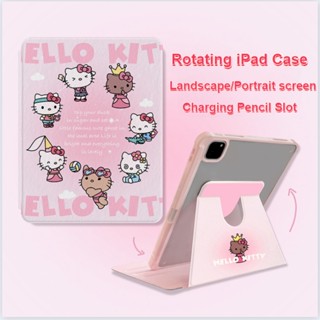 SANRIO เคสแท็บเล็ตหนัง แบบฝาพับ ลาย Hello Kitty พร้อมช่องใส่ปากกา สําหรับ iPad Pro 12.9 iPad 10 iPad Pro 11 iPad 10.2 iPad 9.7 iPad Air 3 4 5 iPad Mini 6