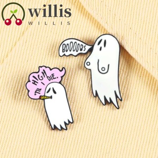 Willis เข็มกลัดผี ของขวัญสําหรับผู้หญิง ผู้ชาย เครื่องประดับเข็มกลัด อุปกรณ์เครื่องประดับ ที่ระลึก การเดินทาง สีขาว เข็มกลัดเคลือบ