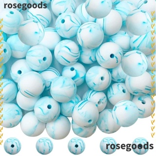 Rosegoods1 ลูกปัดยางซิลิโคน ทรงกลม สีขาว สีฟ้า สําหรับทําเครื่องประดับ DIY