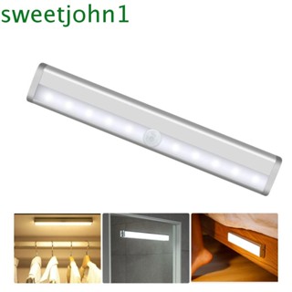 Sweetjohn โคมไฟ Led 10 ดวง แม่เหล็กไร้สาย จับการเคลื่อนไหว บางพิเศษ ใช้แบตเตอรี่ สําหรับติดตกแต่งห้องนั่งเล่น