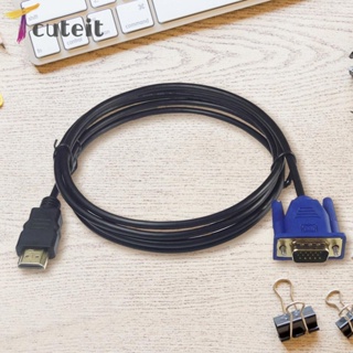 Tcuteit อะแดปเตอร์สายเคเบิล 6 ฟุต 1.8 เมตร HDTV HDMI เข้ากันได้กับ VGA Male Type HD15 สําหรับ PC TV DF