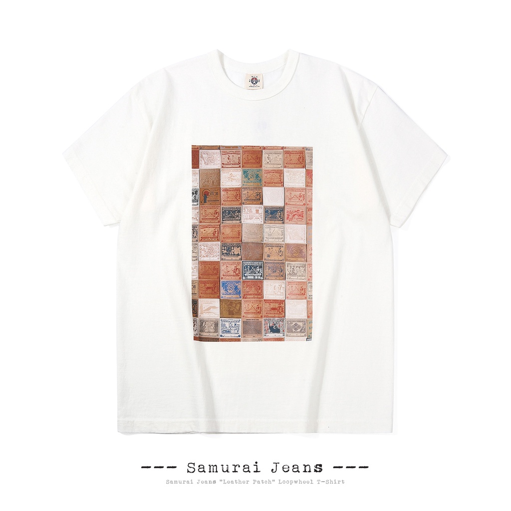 SAMURAI JEANS SAMURAI Pattern พิมพ์คอกลมผ้าฝ้ายแท้เสื้อยืดแขนสั้นสีขาว