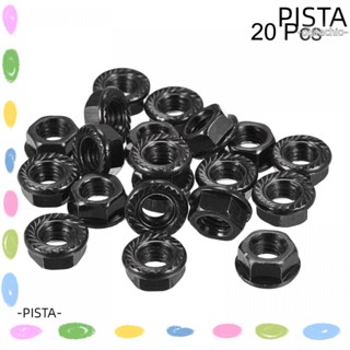 Pista น็อตล็อกหน้าแปลนหกเหลี่ยม เหล็กคาร์บอน M8 สีดํา 20 ชิ้น