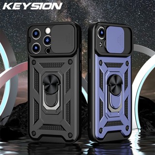 Keysion เคสโทรศัพท์มือถือ กันกระแทก ป้องกันเลนส์กล้อง พร้อมแหวนขาตั้ง สําหรับ iPhone 15 Pro Max 15 Plus 14 Pro Max