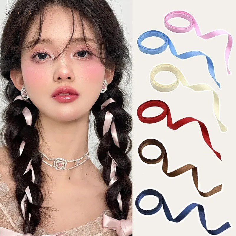 ยางมัดผมหางม้า แบบถัก ประดับโบว์น่ารัก ยาว 2 เมตร ต่อม้วน สําหรับผู้หญิง DIY