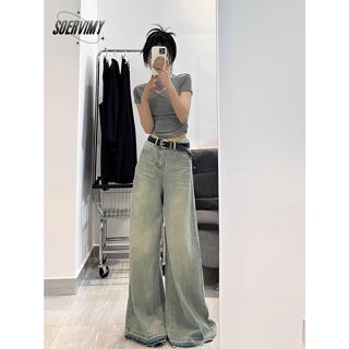 SOERVIMY  กางเกงขายาว กางเกงยีสน์ผู้หญิง ทรงหลวม ๆ ตรง Retro Hip Hop Pants 2023 NEW Style  ทันสมัย Beautiful สบาย fashion WNK23906G6 36Z230909