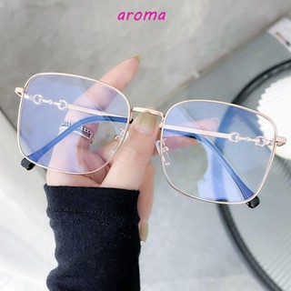 Aroma แว่นตา ป้องกันแสงสีฟ้า กรอบโลหะ สี่เหลี่ยม สไตล์เกาหลี ป้องกันรังสียูวี คอมพิวเตอร์