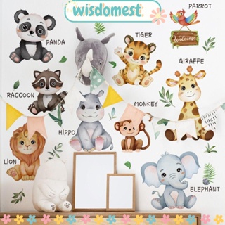 Wisdomest สติกเกอร์ไวนิล ลายการ์ตูนสัตว์ ลิง สิงโต ยีราฟ DIY สําหรับติดตกแต่งผนังห้องเด็ก