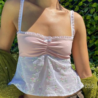 Rsa- เสื้อสายเดี่ยว แขนกุด ปักลายดอกไม้ ลูกไม้ ฤดูร้อน สําหรับผู้หญิง
