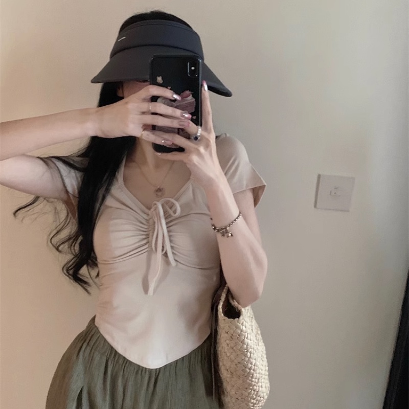 ส่งไวจากไทย TAYCEN M-2XL  ผู้หญิง เสื้อครอป ท็อป แขนสั้น เรียบๆ เกาหลี