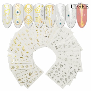 Upsee❤สติกเกอร์ตกแต่งเล็บ ลายผีเสื้อ แมว แมงมุม สีทอง สีเงิน DIY 30 แผ่น