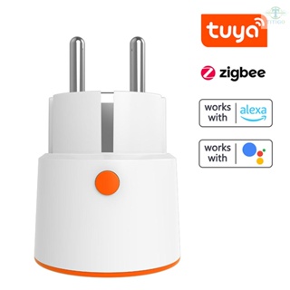 Tuya ZigBee 16A Intelligent EU-Plug Real-time Current Voltage Power Metering Countdown Plug Intelligent Home Scene Linkage Mobilephone APP Remotes Control Compatible with Alexa Google Home Voice Control