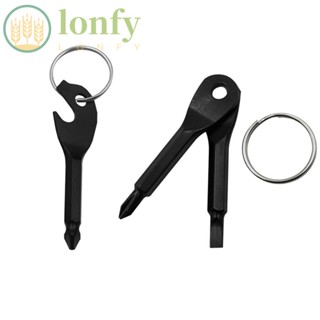 Lonfy EDC เครื่องมือไขควง CV-A พร้อมพวงกุญแจ ประแจหกเหลี่ยม แบบพกพา สีดํา สําหรับโครงการ DIY