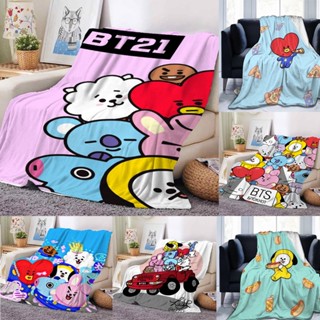 ผ้าห่ม ผ้าฟลีซ แบบนิ่ม ลาย BTS BT21 สําหรับโซฟา