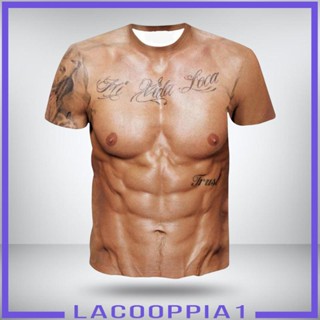 [Lacooppia1] เสื้อแขนสั้น พิมพ์ลายกล้ามเนื้อ 3D สําหรับผู้ชาย