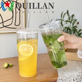 Quillan แก้วกาแฟ แบบใส ทนความร้อน พร้อมฝาปิด ความจุขนาดใหญ่ 500 600 มล.