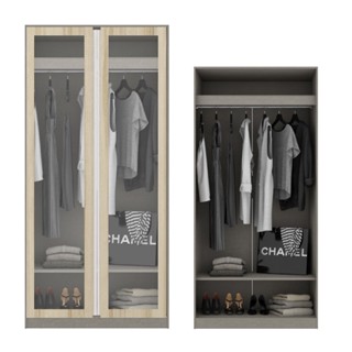 [กทม. 3-5 วัน ส่ง] Koncept furniture ตู้เสื้อผ้าบานเปิด รุ่น Blox สีไม้อ่อน (100x59x210 ซม.)