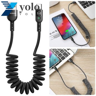 Yolo สายชาร์จ USB Type C แบบสปริงถัก ทนทาน สําหรับข้อมูล IOS LED