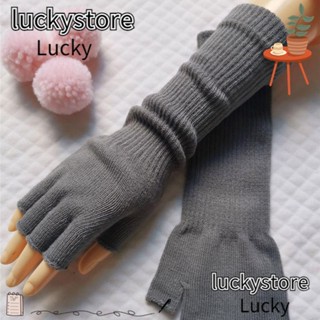 Lucky ถุงมือถัก แบบครึ่งนิ้ว สีดําล้วน สําหรับผู้หญิง