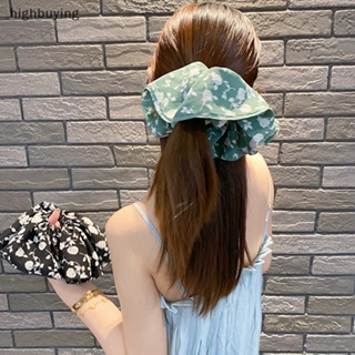 [highbuying] ยางรัดผมแฟชั่น ขนาดใหญ่ ยืดหยุ่น ลายดอกไม้ สไตล์เกาหลี สําหรับผู้หญิง พร้อมส่ง