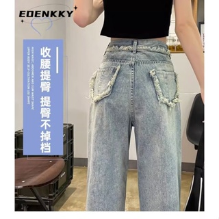 EOENKKY กางเกงขายาว กางเกงยีสน์ผู้หญิง ทรงหลวม ๆ ตรง Retro Hip Hop Pants 2023 NEW Style WNK2390T9G 37Z230912