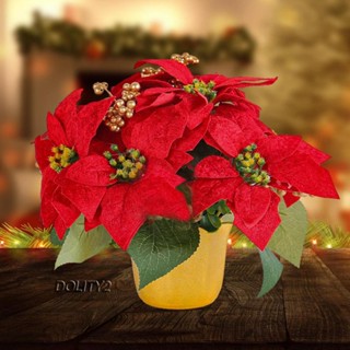 [Dolity2] กระถางต้นไม้ประดิษฐ์ Poinsettia สีแดง สําหรับตั้งโต๊ะ