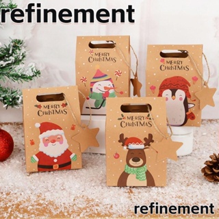 Refinement ถุงกระดาษคราฟท์ ลายซานตาคลอส คริสต์มาส สําหรับใส่ขนม คุกกี้ อาหาร 24 ชิ้น