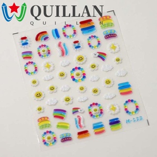 Quillan สติกเกอร์เจลลี่ ลายการ์ตูนกระต่าย หน้ายิ้ม หลากสี สําหรับตกแต่งเล็บ