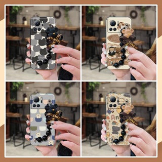 Bear bracelet Cartoon Phone Case For infinix Note12 VIP/X672 Dirt-resistant Black pearl pendant phone case