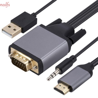 Nedfs สายเคเบิลอะแดปเตอร์ HDMI เป็น VGA 1.8 ม. พร้อมพาวเวอร์ซัพพลายเสียง HDMI เป็น VGA HDMI เข้ากันได้กับสาย VGA 1.8 ม.