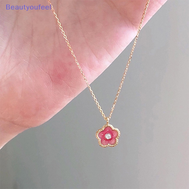 [Beautyoufeel] สร้อยคอโซ่ จี้ดอกไม้ สีชมพู ประดับเพทาย น่ารัก แวววาว เครื่องประดับแฟชั่น สําหรับผู้หญิง