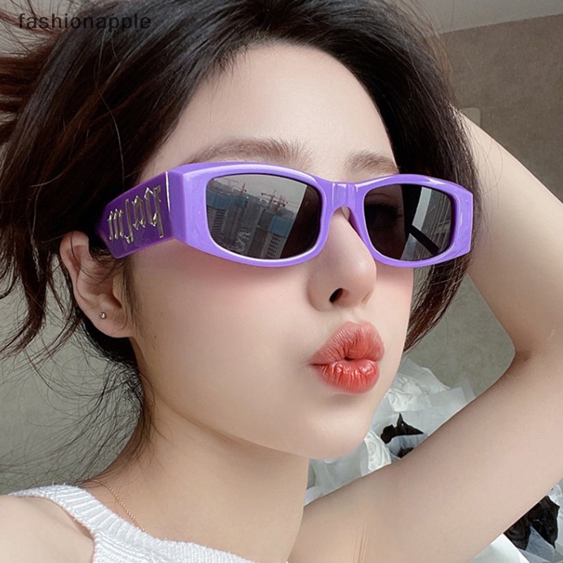 [fashionapple] แว่นตากันแดดแฟชั่น กรอบสีดํา ลายตัวอักษร สไตล์พังก์ ฮิปฮอป สําหรับผู้หญิง ผู้ชาย พร้อมส่ง