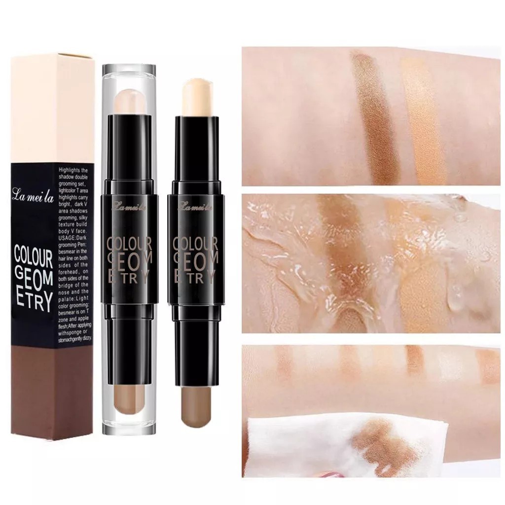 🤍🤍Lameila ไฮไลท์ 2 in 1 contour ปากกาเน้น ความเงา แท่งคู่ หัวบรอนเซอร์สมูทคอนทัวร์🤍🤍
