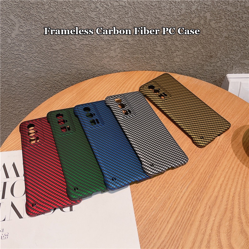 Frameless คาร ์ บอนไฟเบอร ์ Matte Hard PC สําหรับ Xiaomi Poco F5 F3 GT Pro Back Protector Shell Cover