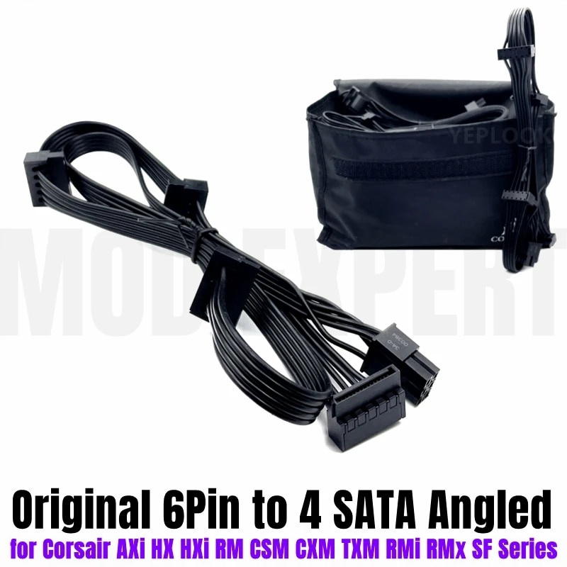 CORSAIR 6Pin ถึง 4 SATA Angled Hard Drive HDD SSD สายไฟสําหรับ CX430M CX500M CX600M CX750M CX850M Mo